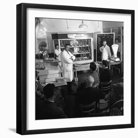 Butcher from Danish Bacon Giving a Demonstration, Kilnhurst, South Yorkshire, 1961-Michael Walters-Framed Photographic Print