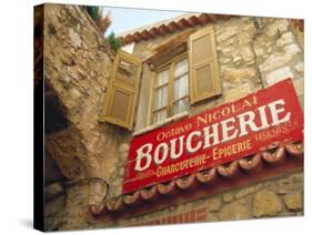 Butcher's Shop Sign, St. Agnes, Cote d'Azur, Provence, France, Europe-John Miller-Stretched Canvas