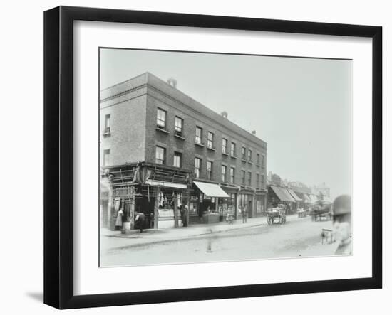 Butchers and Other Shops on the Tower Bridge Road, Bermondsey, London, 1900-null-Framed Premium Photographic Print