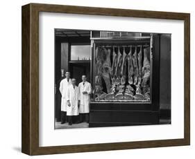 Butchers Standing Next to their Shop Window Display, South Yorkshire, 1955-Michael Walters-Framed Photographic Print