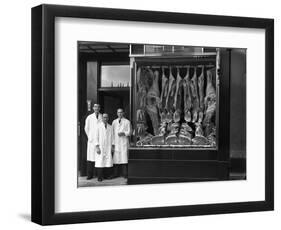 Butchers Standing Next to their Shop Window Display, South Yorkshire, 1955-Michael Walters-Framed Photographic Print