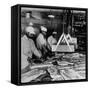 Butchers Trimming Pork Bellies for Bacon at Swift Meat Packing Packington Plant-Margaret Bourke-White-Framed Stretched Canvas