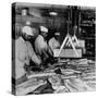 Butchers Trimming Pork Bellies for Bacon at Swift Meat Packing Packington Plant-Margaret Bourke-White-Stretched Canvas