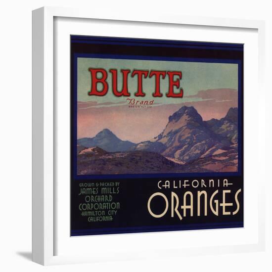 Butte Brand - Hamilton City, California - Citrus Crate Label-Lantern Press-Framed Art Print