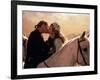 Buttercup and Westley Kissing on Horseback-null-Framed Photo