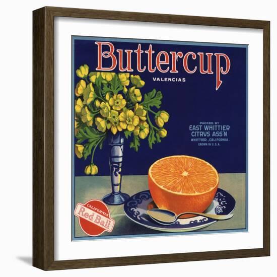 Buttercup Brand - Whittier, California - Citrus Crate Label-Lantern Press-Framed Art Print