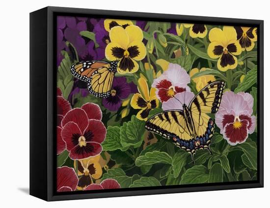 Butterflies and Pansies-William Vanderdasson-Framed Stretched Canvas