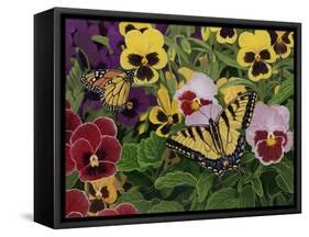 Butterflies and Pansies-William Vanderdasson-Framed Stretched Canvas