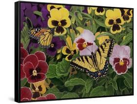 Butterflies and Pansies-William Vanderdasson-Framed Stretched Canvas