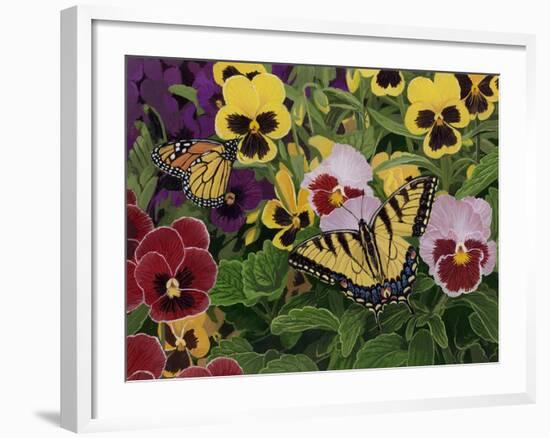 Butterflies and Pansies-William Vanderdasson-Framed Giclee Print