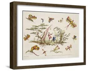 Butterflies and Two Central Figures-Jean Baptiste Pillement-Framed Giclee Print