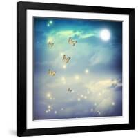 Butterflies In A Fantasy Moonligt Landscape-Melpomene-Framed Art Print