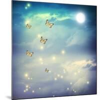 Butterflies In A Fantasy Moonligt Landscape-Melpomene-Mounted Art Print