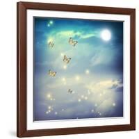 Butterflies In A Fantasy Moonligt Landscape-Melpomene-Framed Art Print