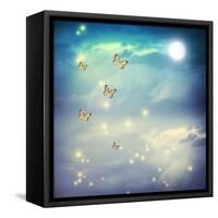 Butterflies In A Fantasy Moonligt Landscape-Melpomene-Framed Stretched Canvas