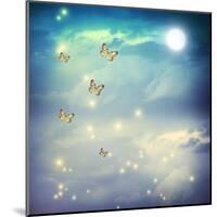 Butterflies In A Fantasy Moonligt Landscape-Melpomene-Mounted Art Print