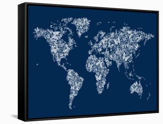 Butterflies Map of the World Map-Michael Tompsett-Framed Stretched Canvas