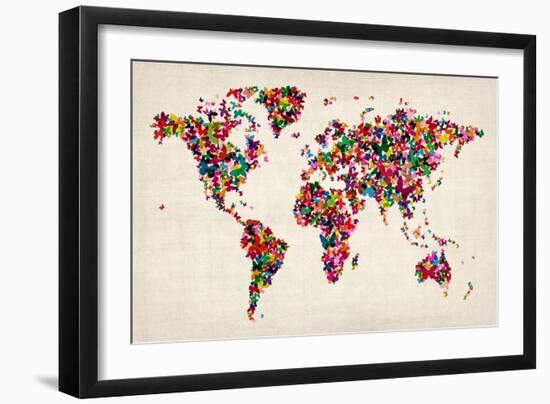 Butterflies Map of the World-Michael Tompsett-Framed Art Print