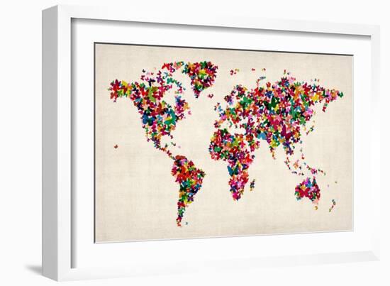 Butterflies Map of the World-Michael Tompsett-Framed Art Print