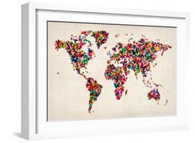 Butterflies Map of the World-Michael Tompsett-Framed Art Print