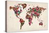 Butterflies Map of the World-Michael Tompsett-Stretched Canvas