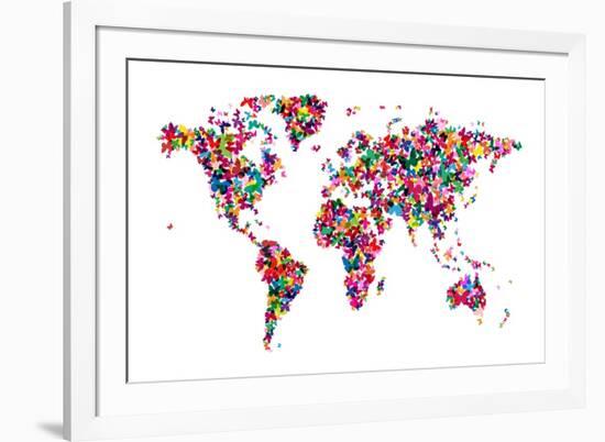 Butterflies Map of the World-Michael Tompsett-Framed Art Print