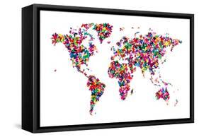 Butterflies Map of the World-Michael Tompsett-Framed Stretched Canvas