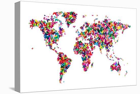 Butterflies Map of the World-Michael Tompsett-Stretched Canvas