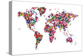 Butterflies Map of the World-Michael Tompsett-Stretched Canvas