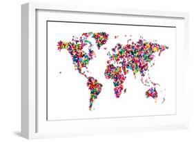 Butterflies Map of the World-Michael Tompsett-Framed Art Print