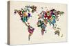 Butterflies Map of the World-Michael Tompsett-Stretched Canvas