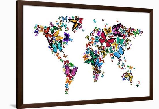 Butterflies Map of the World-Michael Tompsett-Framed Art Print