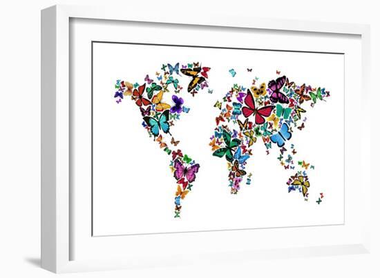 Butterflies Map of the World-Michael Tompsett-Framed Art Print