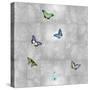 Butterflies on Silver I-Tina Blakely-Stretched Canvas