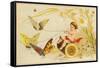 Butterflies Pulling Cherub on Thread Spool Chariot-null-Framed Stretched Canvas