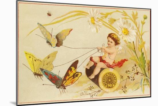 Butterflies Pulling Cherub on Thread Spool Chariot-null-Mounted Giclee Print