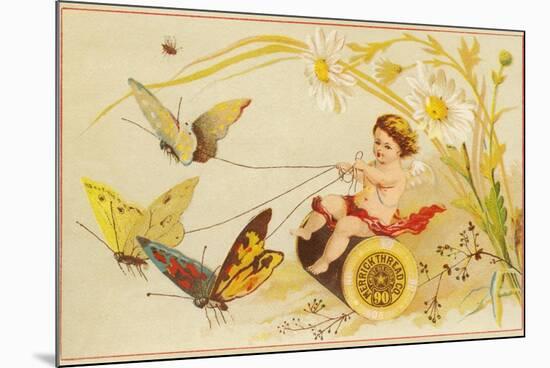 Butterflies Pulling Cherub on Thread Spool Chariot-null-Mounted Giclee Print