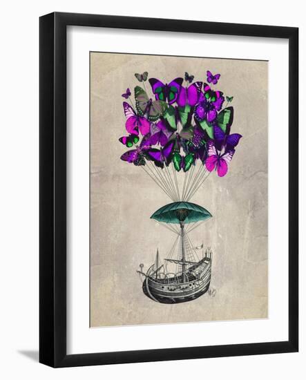 Butterfly Airship 2 Purple and Green-Fab Funky-Framed Art Print