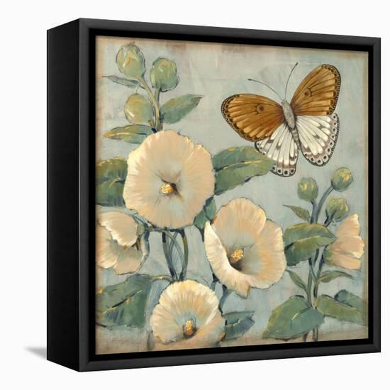 Butterfly and Hollyhocks I-Tim O'toole-Framed Stretched Canvas