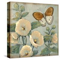 Butterfly and Hollyhocks I-Tim O'toole-Stretched Canvas