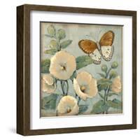 Butterfly and Hollyhocks I-Tim O'toole-Framed Art Print