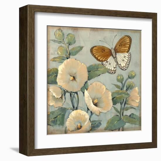 Butterfly and Hollyhocks I-Tim O'toole-Framed Art Print