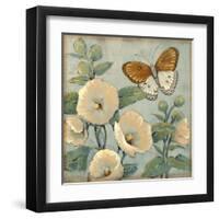 Butterfly and Hollyhocks I-Tim O'toole-Framed Art Print