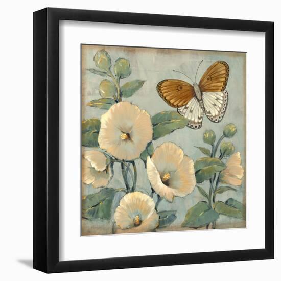 Butterfly and Hollyhocks I-Tim O'toole-Framed Art Print