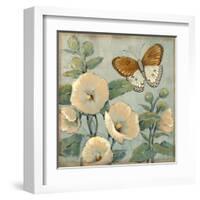 Butterfly and Hollyhocks I-Tim O'toole-Framed Art Print