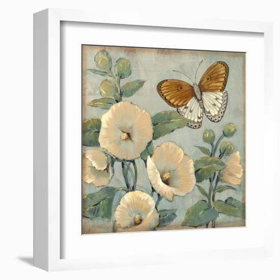 Butterfly and Hollyhocks I-Tim O'toole-Framed Art Print