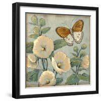 Butterfly and Hollyhocks I-Tim O'toole-Framed Art Print