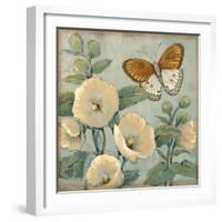 Butterfly and Hollyhocks I-Tim O'toole-Framed Art Print