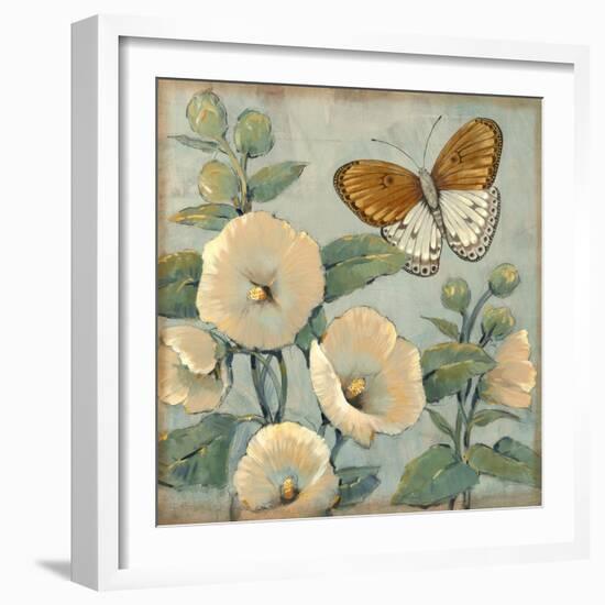 Butterfly and Hollyhocks I-Tim O'toole-Framed Art Print