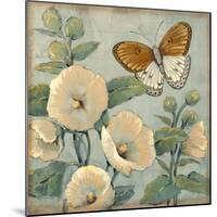 Butterfly and Hollyhocks I-Tim O'toole-Mounted Art Print